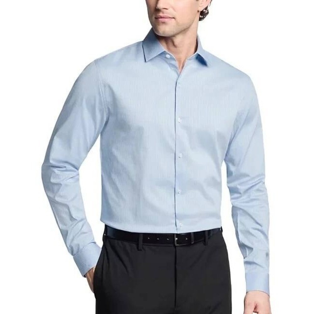 NWT Calvin Klein Regular Fit Dress Shirt Men's 17 34-35 XL Blue Cotton Stretch